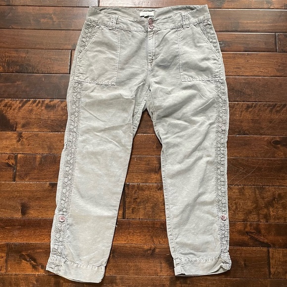 Sundance Organia Lace Trim Linen blend Roll-up Pants Grey size 14 - Picture 6 of 14